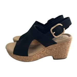 CLARKS Giselle Rose Black Nubuck Suede Wedge Platform Sandals NEW 6.5